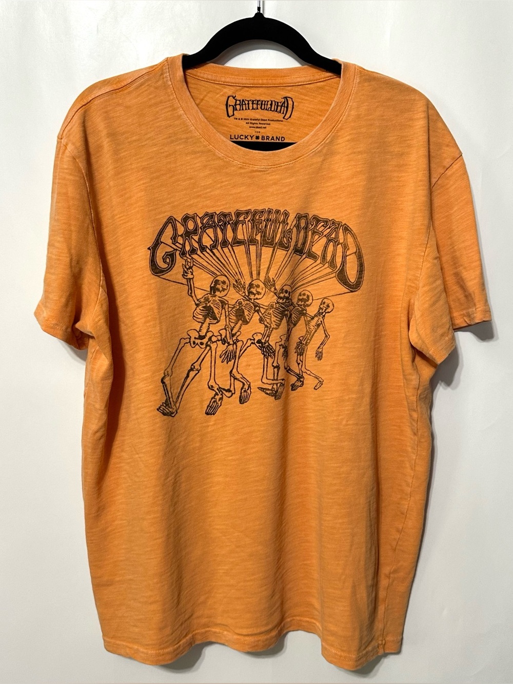 Lucky Brand Grateful Dead Shirt Mens XLarge Orange SKELETON Rock Concert Band
